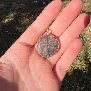 "Handcrafted copper electroformed pendant featuring an esoteric andalusite crystal, designed for spiritual healing and metaphysical energy alignment."