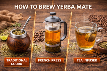 How to brew yerba mate showing traditional gourd, French press and tea infuser methods