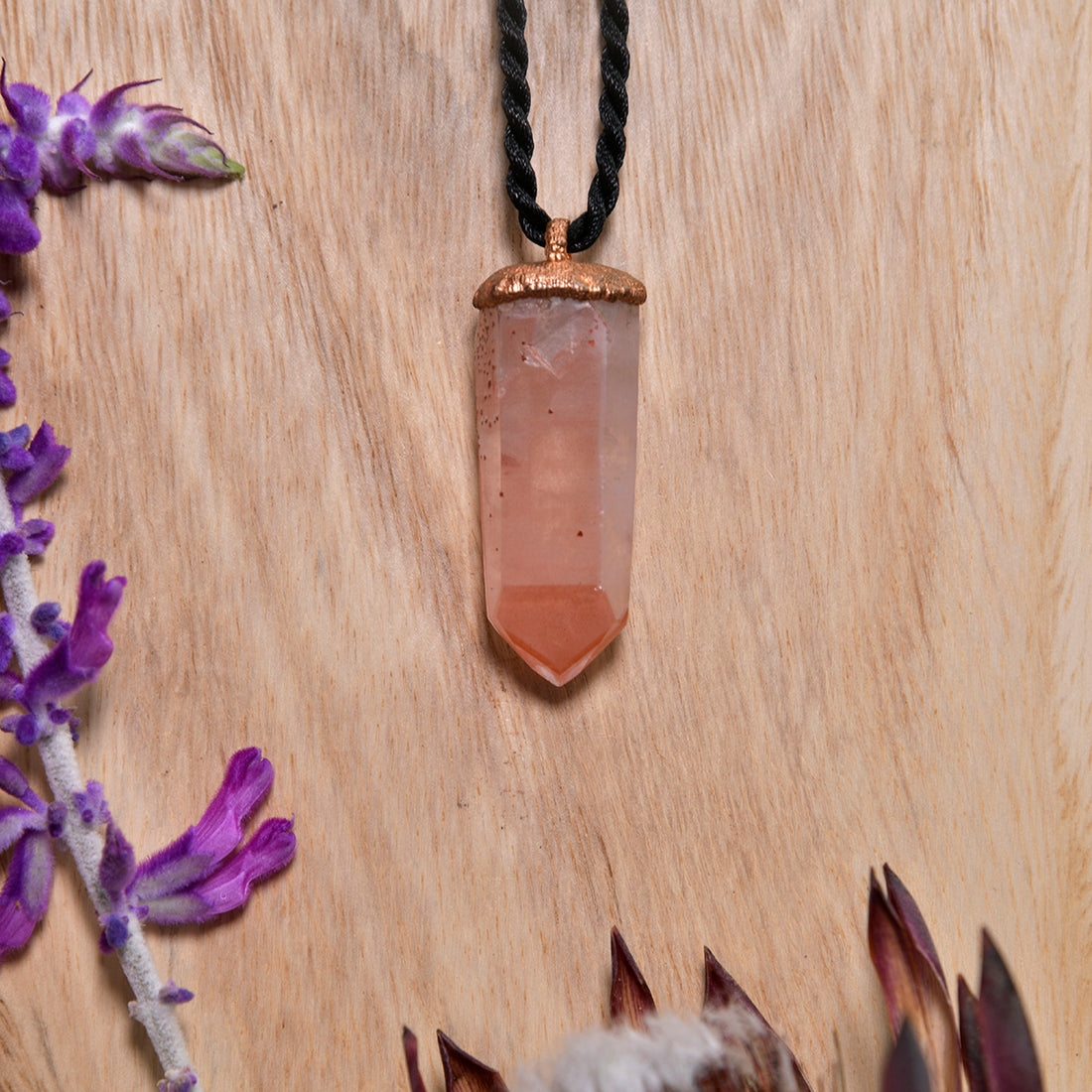 "Handcrafted Hematoid Phantom Quartz pendant, copper electroformed esoteric crystal jewelry, healing stone necklace"