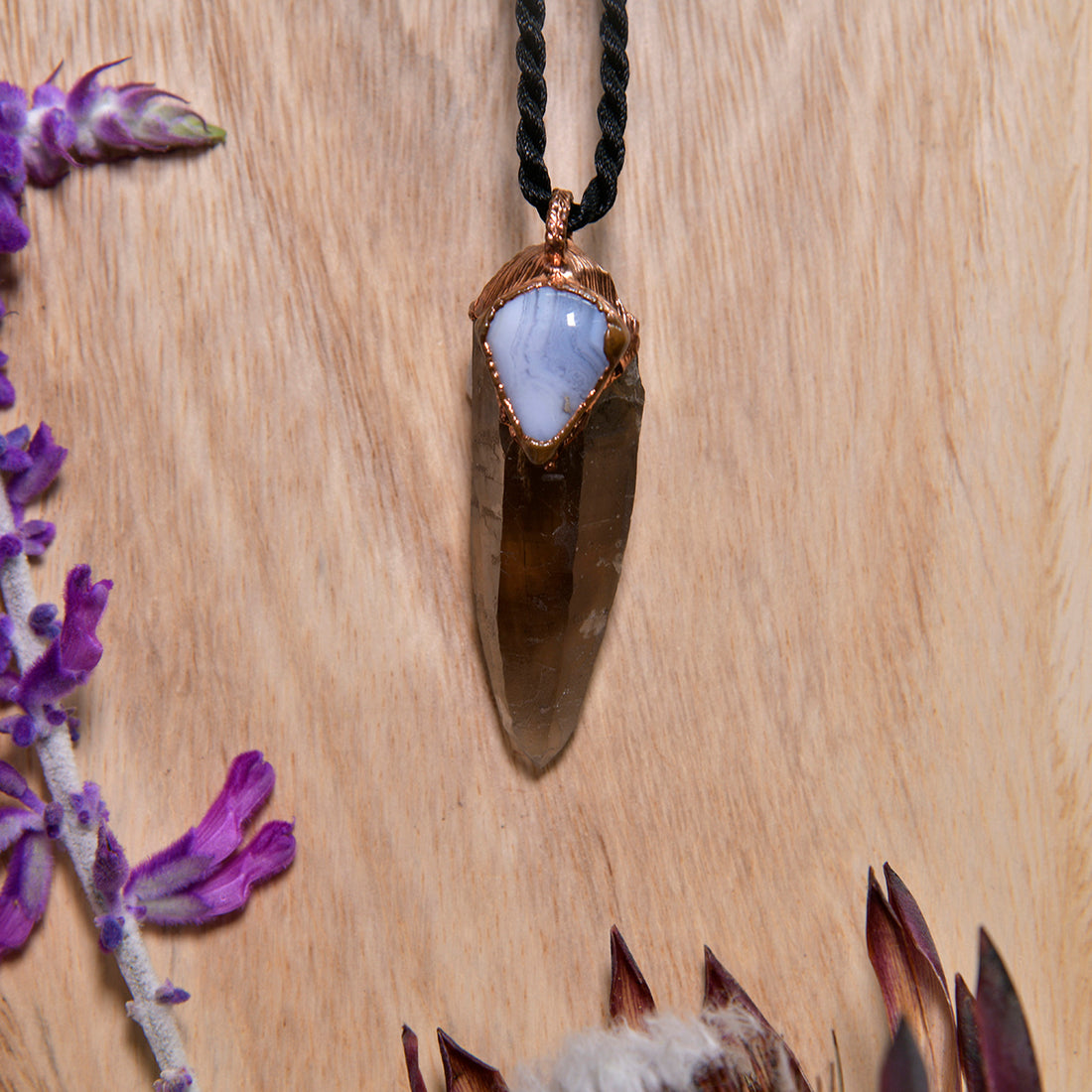 Smoky Quartz & Blue Lace Agate Pendant: Clarity & Peaceful Communication