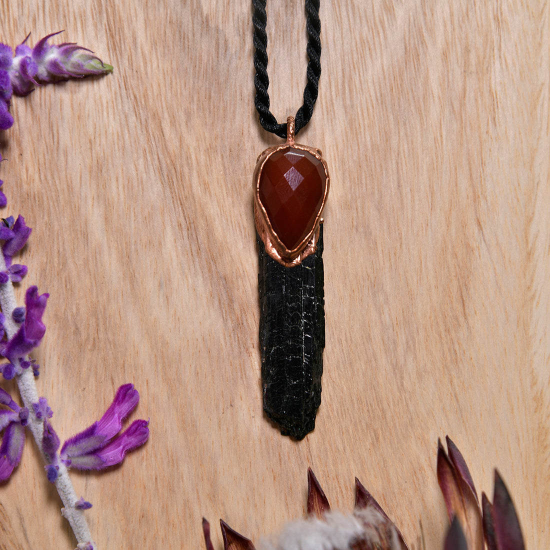 Aegirine & Faceted Carnelian Pendant: Strength & Creativity