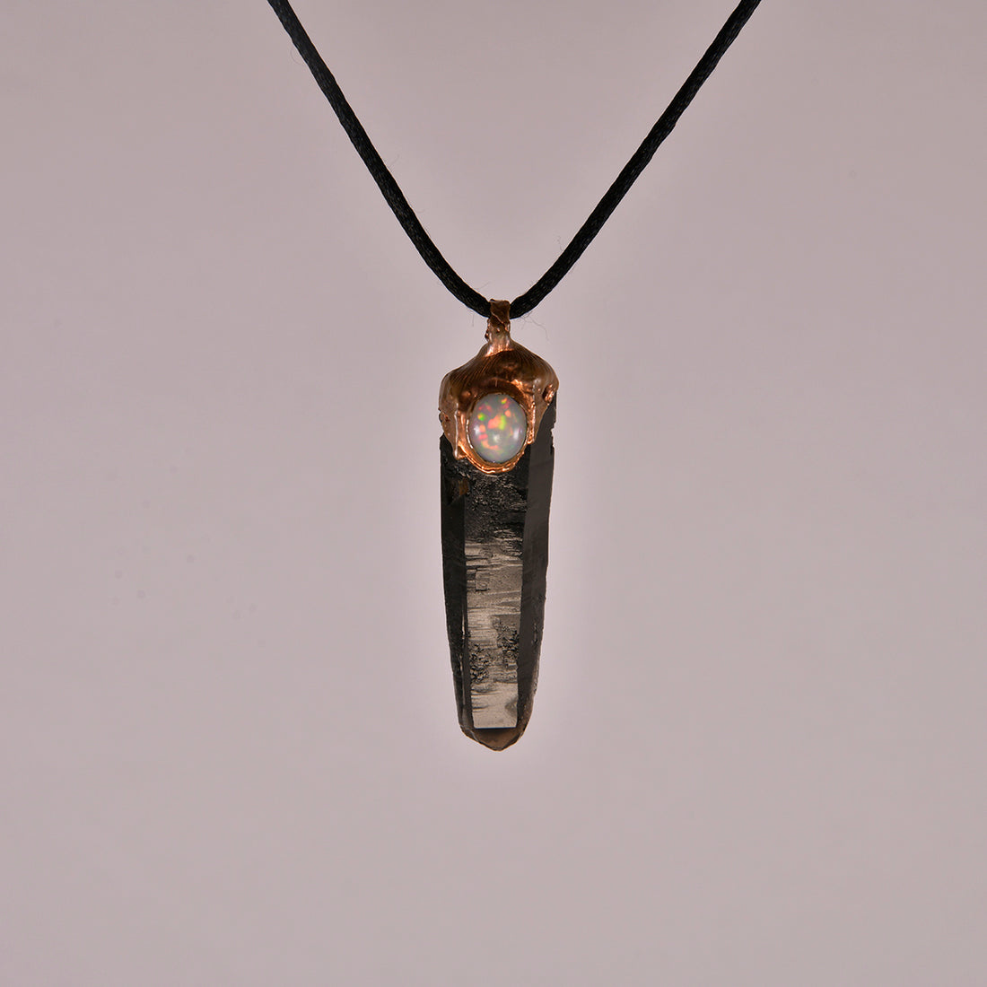 Mystical Smokey Quartz and Natural Welo Opal Crystal Pendant - Enhance Energy, Spiritual Growth, and Protection - Beautiful Esoteric Jewelry