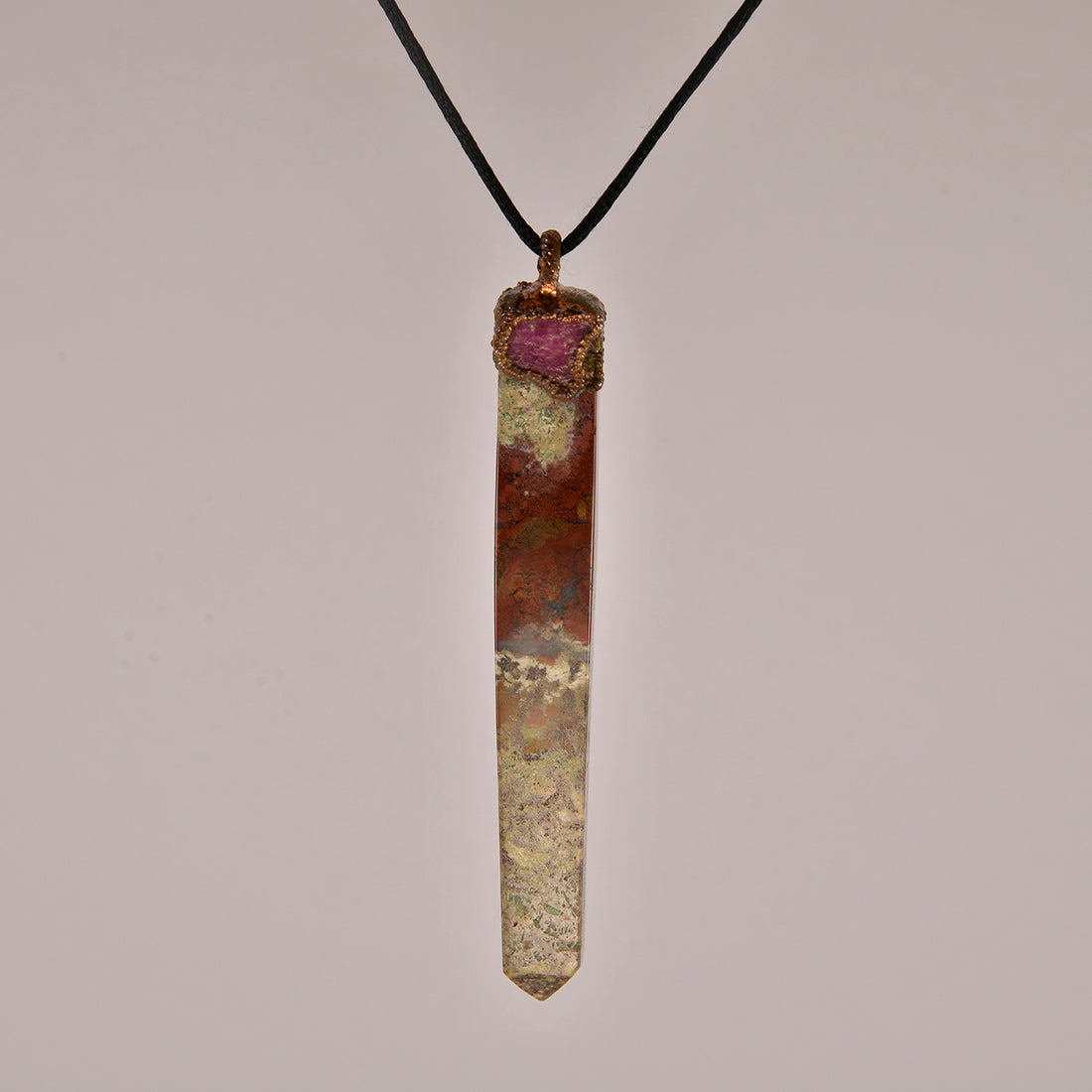 Handcrafted Jasper and Ruby Crystal Pendant for Healing and Balance - Enhance your spiritual journey with this unique jewelry piece.