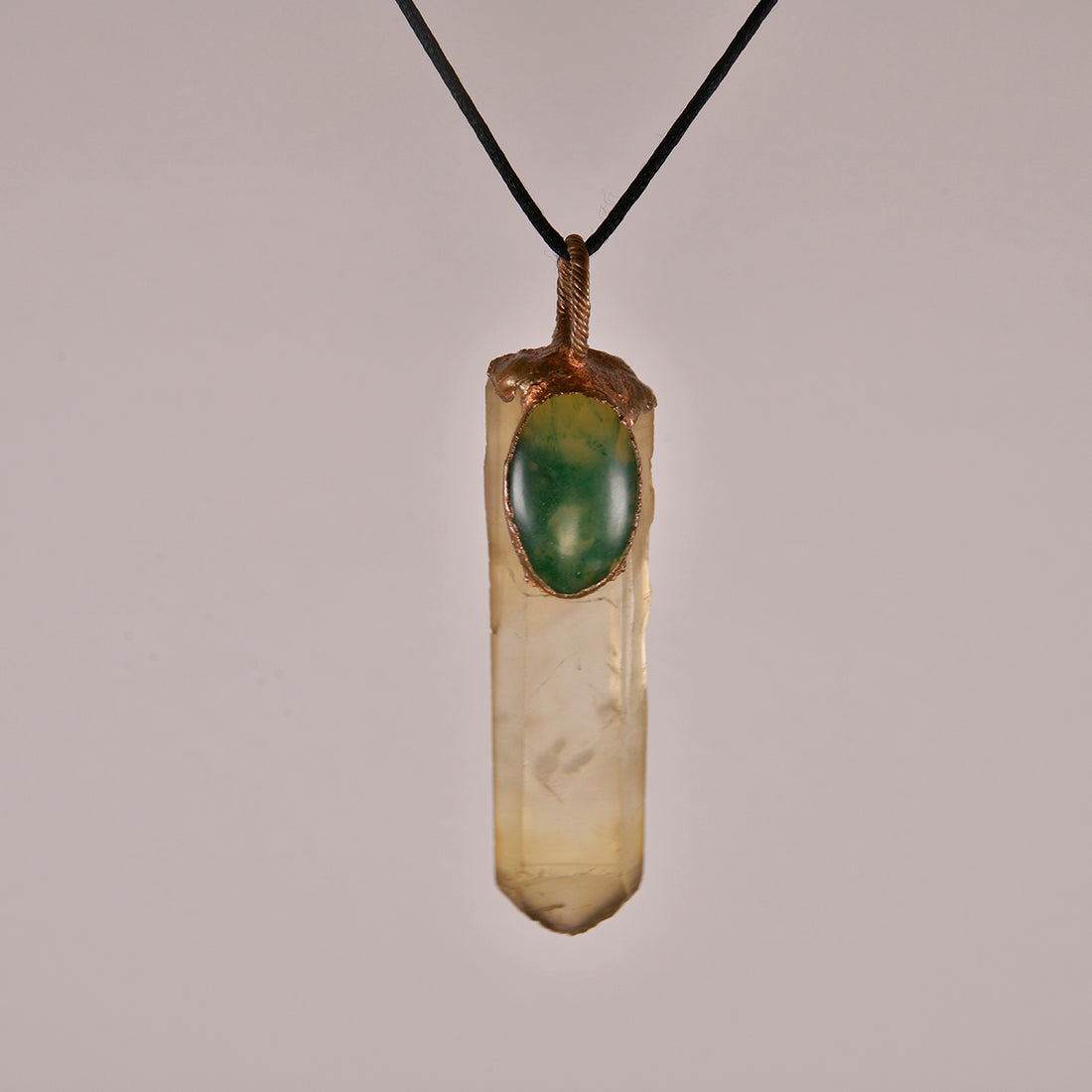 Radiant Citrine and Green Quartz Crystal Pendant for abundance and healing energy