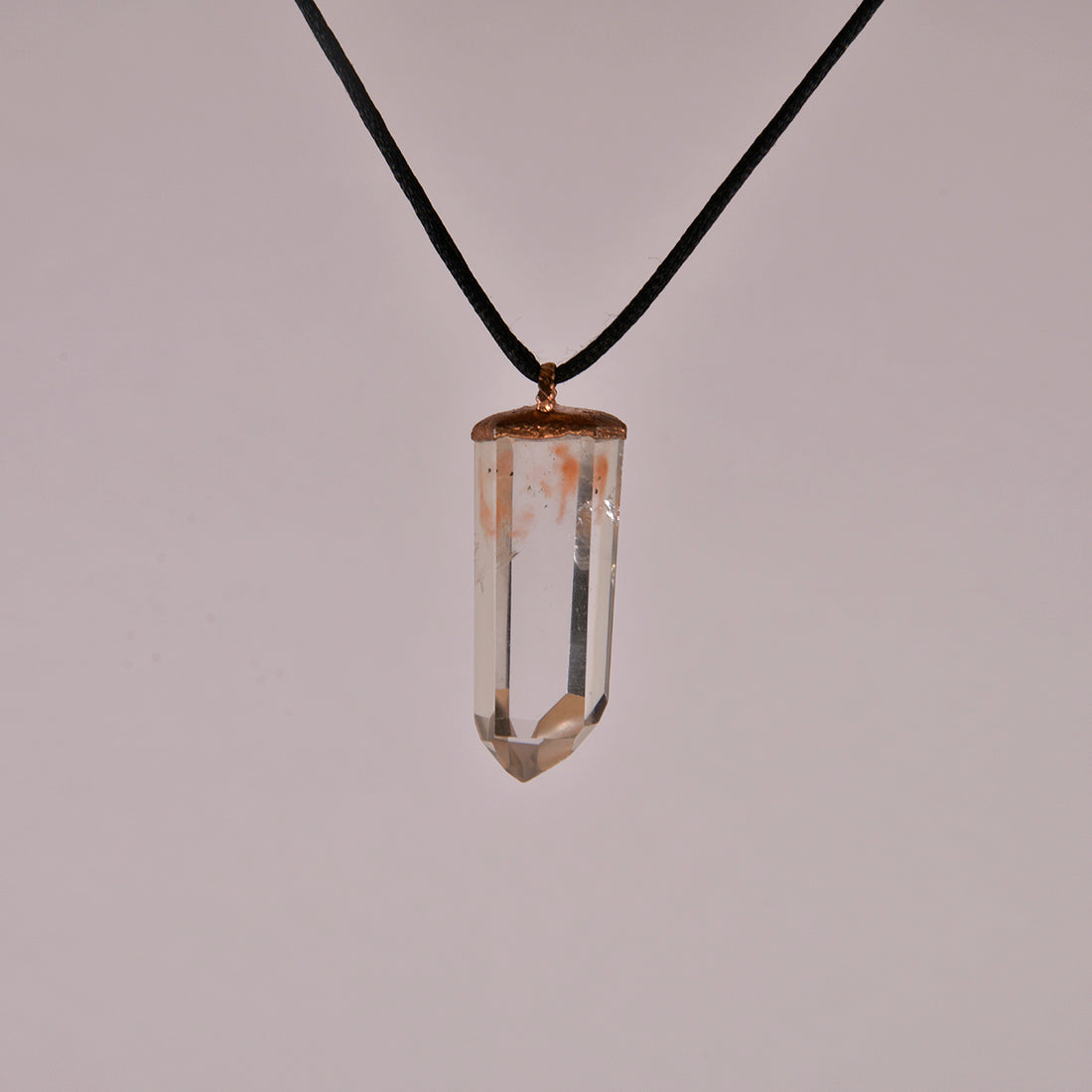 "Handcrafted copper electroformed Hematoid Quartz pendant, showcasing natural crystal inclusions, esoteric healing jewelry"