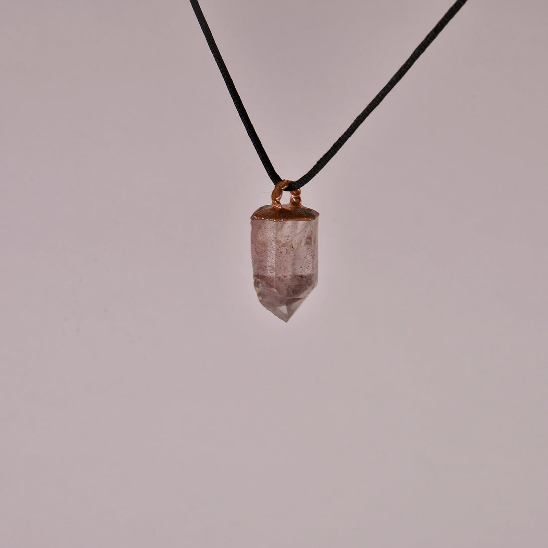 "Handcrafted copper electroformed Hematoid Quartz pendant, showcasing natural crystal inclusions, esoteric healing jewelry"