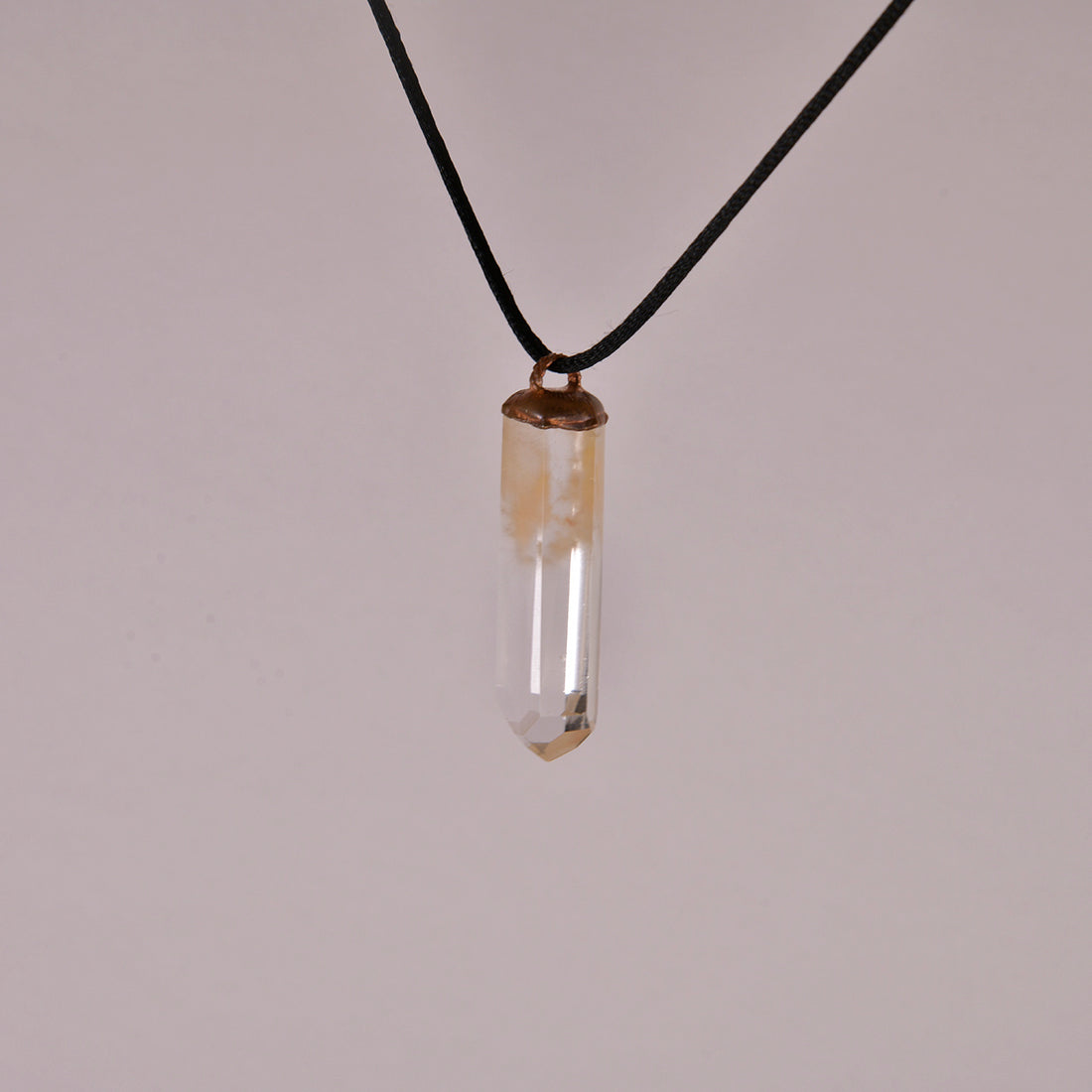 "Handcrafted copper electroformed Hematoid Quartz pendant, showcasing natural crystal inclusions, esoteric healing jewelry"