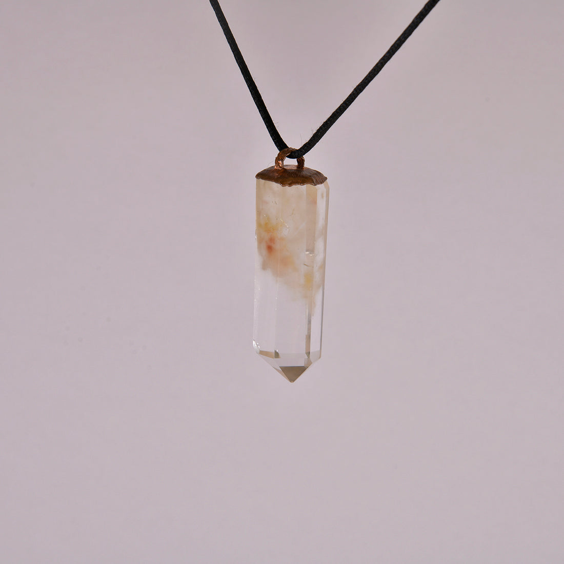 "Handcrafted copper electroformed Hematoid Quartz pendant, showcasing natural crystal inclusions, esoteric healing jewelry"