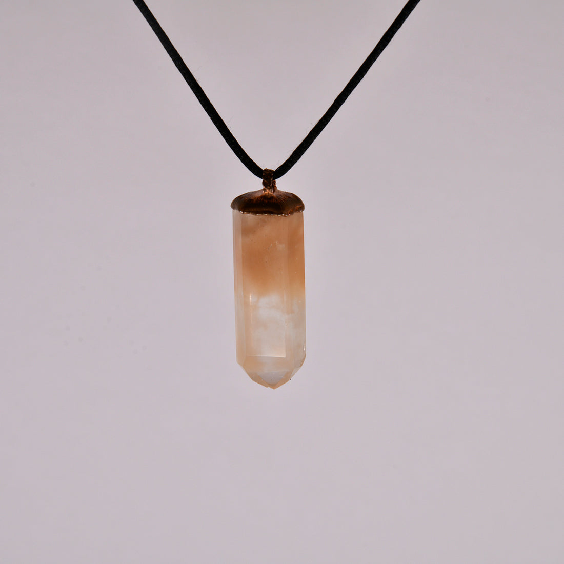 "Handcrafted copper electroformed Hematoid Quartz pendant, showcasing natural crystal inclusions, esoteric healing jewelry"