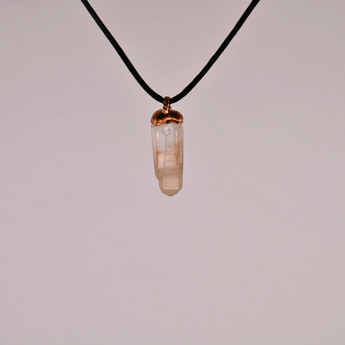 "Handcrafted copper electroformed Hematoid Quartz pendant, showcasing natural crystal inclusions, esoteric healing jewelry"