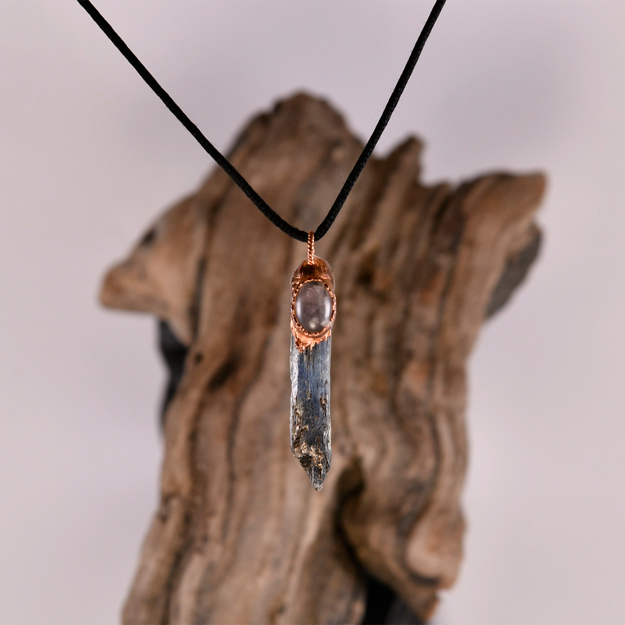 Blue Kyanite + Rose Quartz Pendant