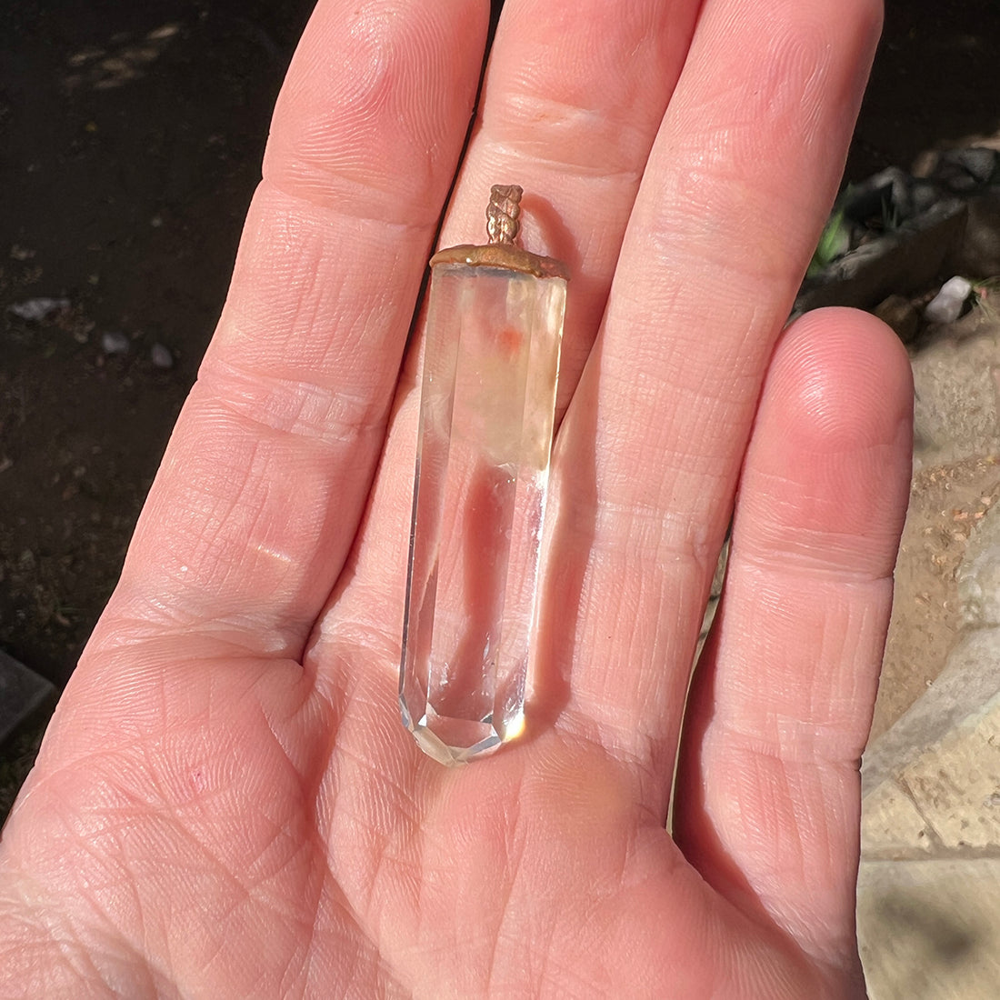 "Handcrafted copper electroformed Hematoid Quartz pendant, esoteric crystal jewelry"