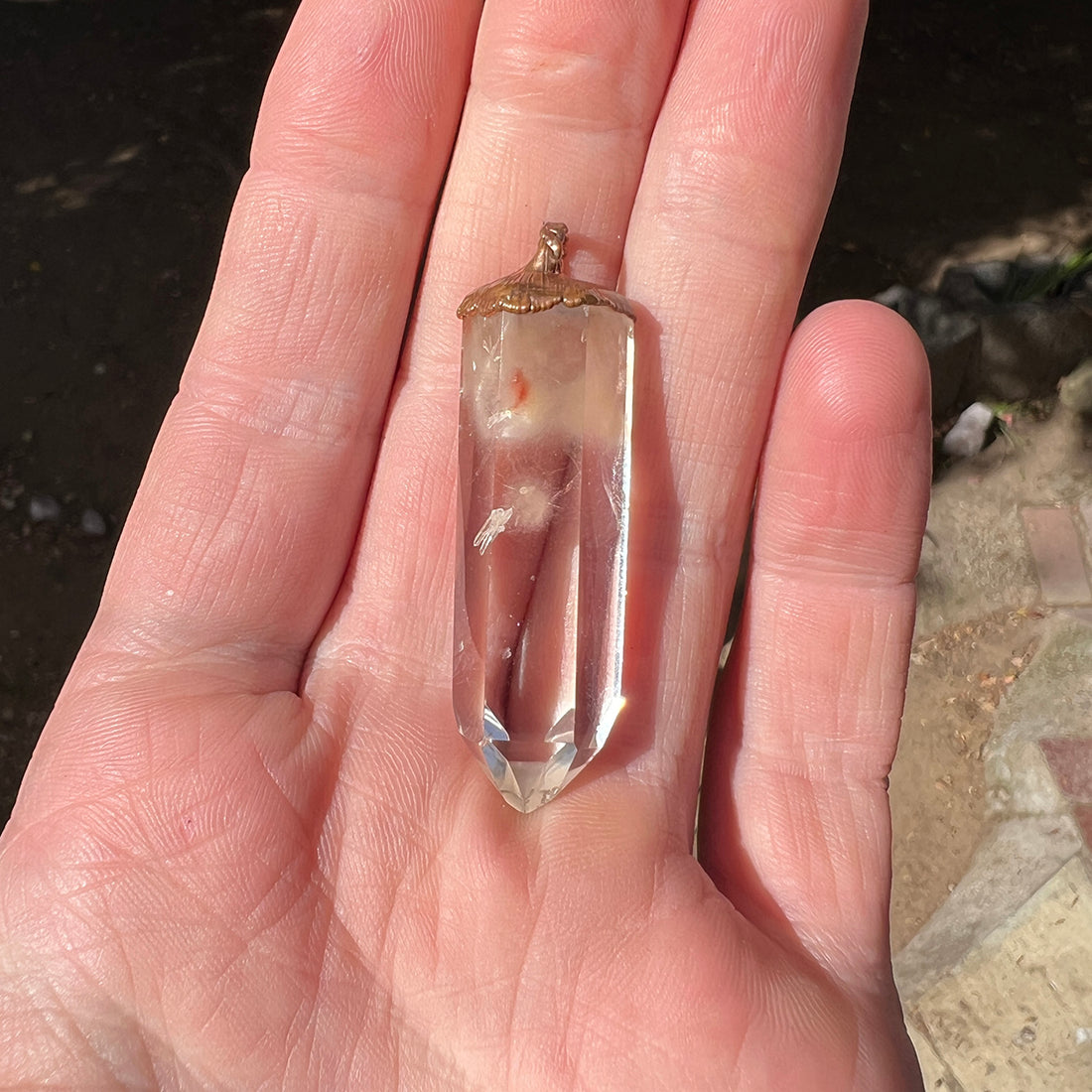 "Handcrafted copper electroformed Hematoid Quartz pendant, esoteric crystal jewelry"