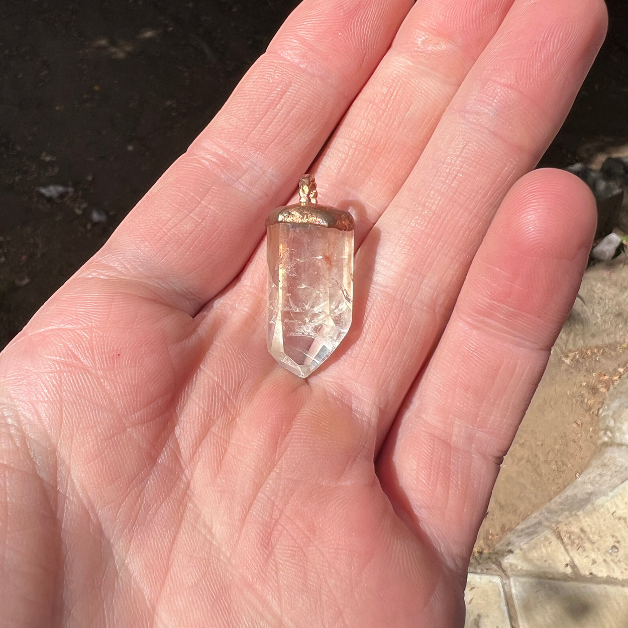 "Handcrafted copper electroformed Hematoid Quartz pendant, esoteric crystal jewelry"