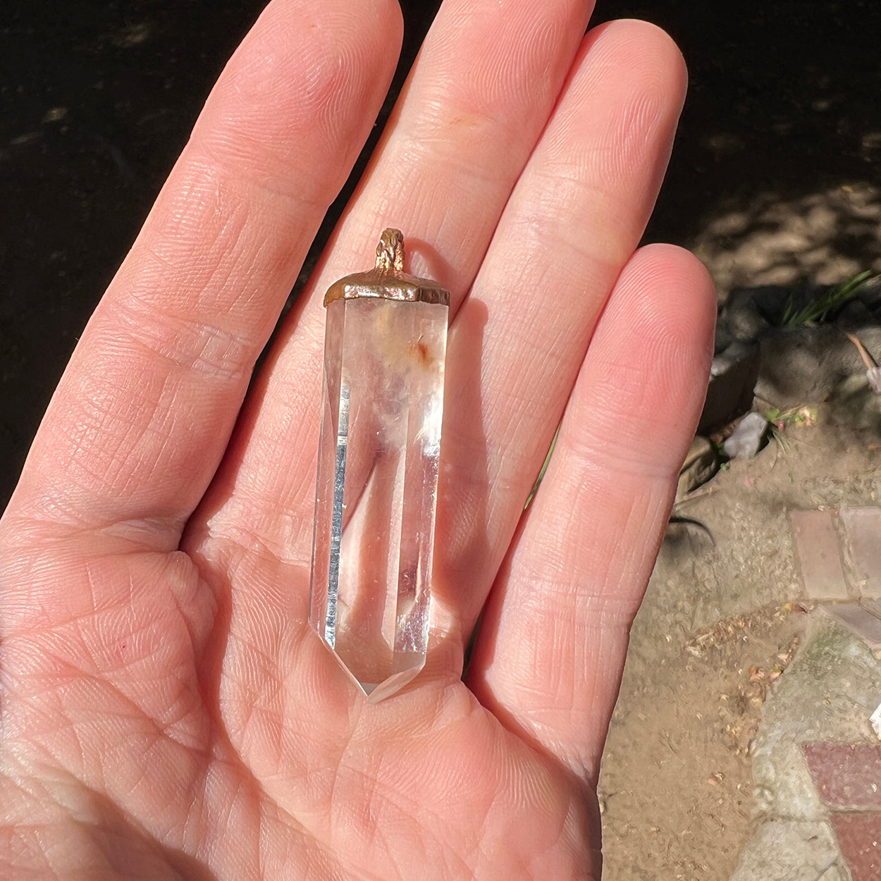 "Handcrafted copper electroformed Hematoid Quartz pendant, esoteric crystal jewelry"