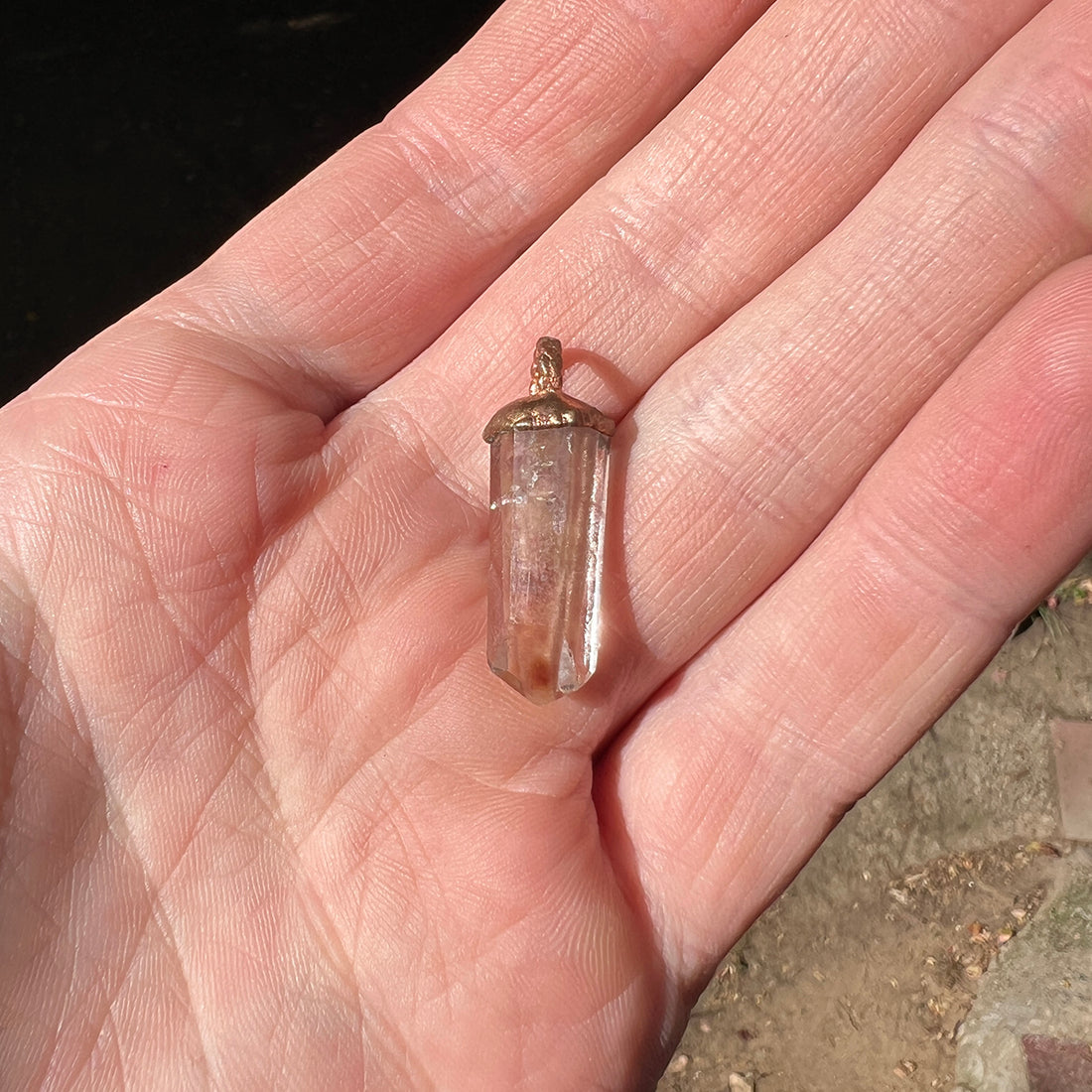 "Handcrafted Hematoid Phantom Quartz pendant, copper electroformed esoteric crystal jewelry, healing stone necklace"