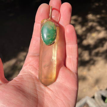 Radiant Citrine and Green Quartz Crystal Pendant for abundance and healing energy