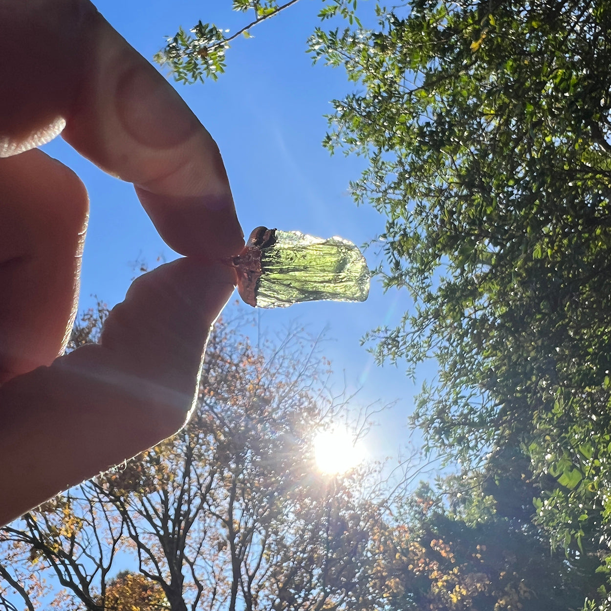 "Handcrafted copper electroformed Moldavite pendant by Star Das Creations, featuring a unique esoteric design with natural Moldavite crystal."