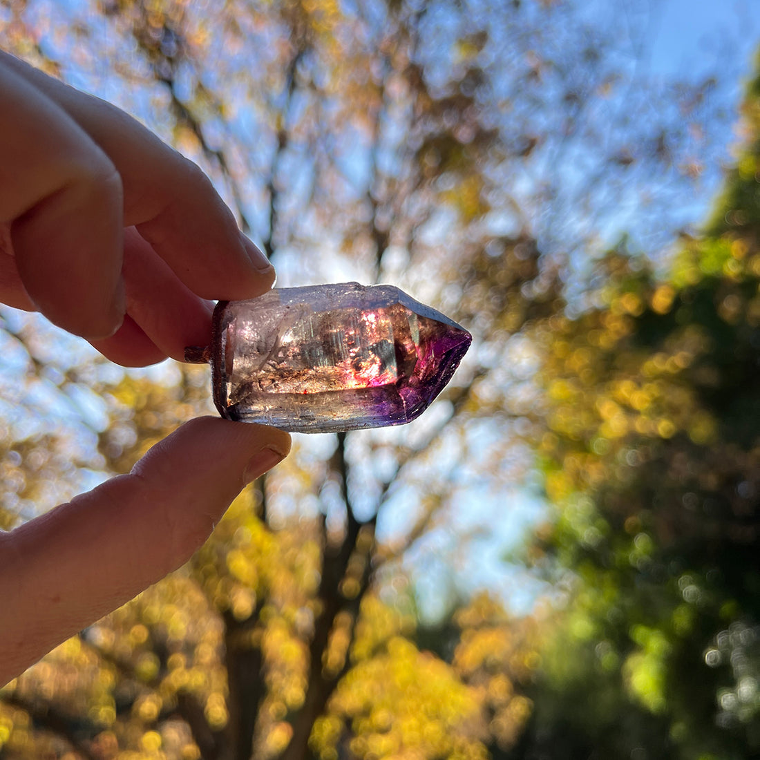 "Beautiful Brandberg Amethyst pendant in copper electroformed design by Star Das Creations"