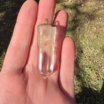 "Handcrafted copper electroformed Hematoid Quartz pendant, showcasing natural crystal inclusions, esoteric healing jewelry"