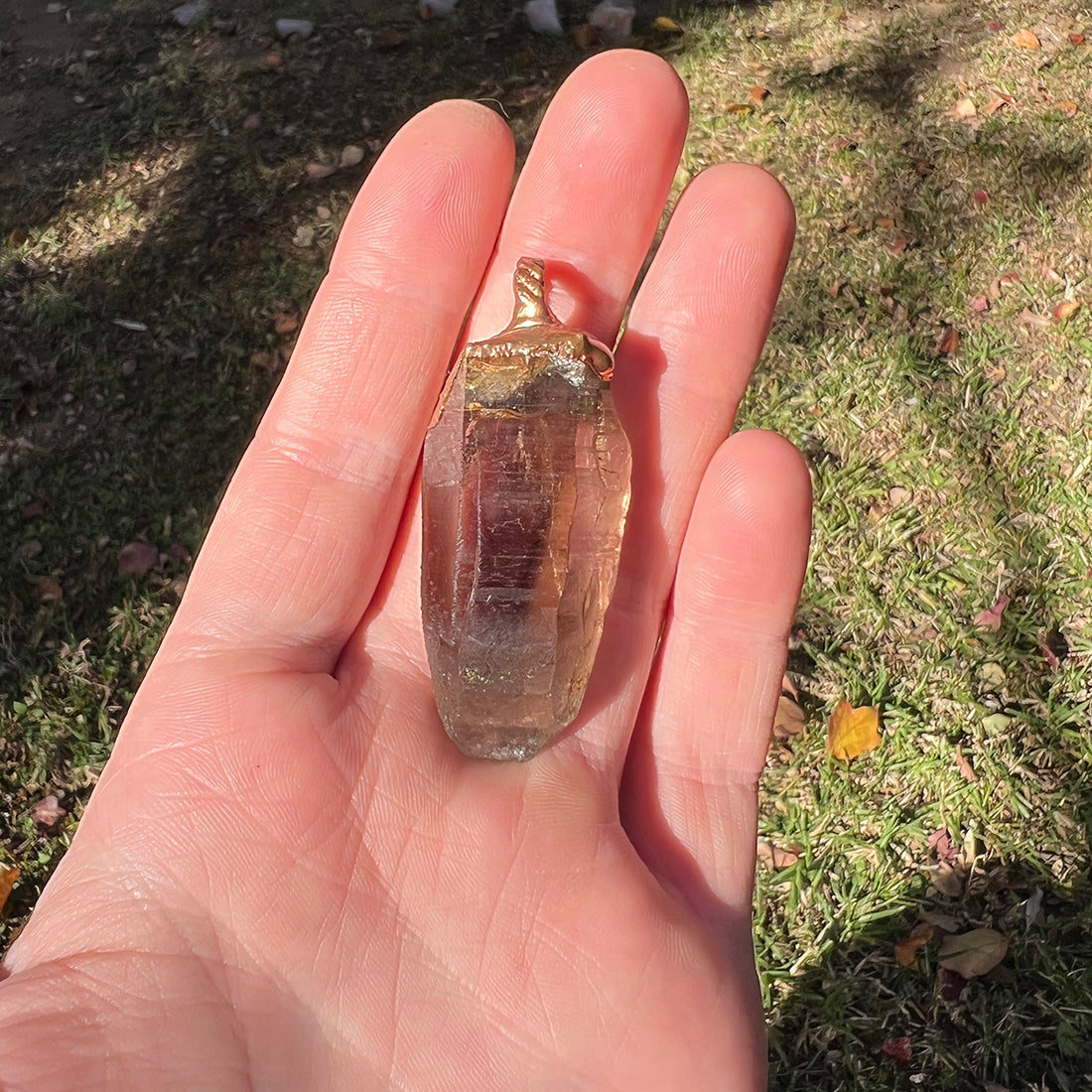 "Handcrafted Lemurian Smokey Quartz Pendant - Copper Electroformed Crystal Jewelry"