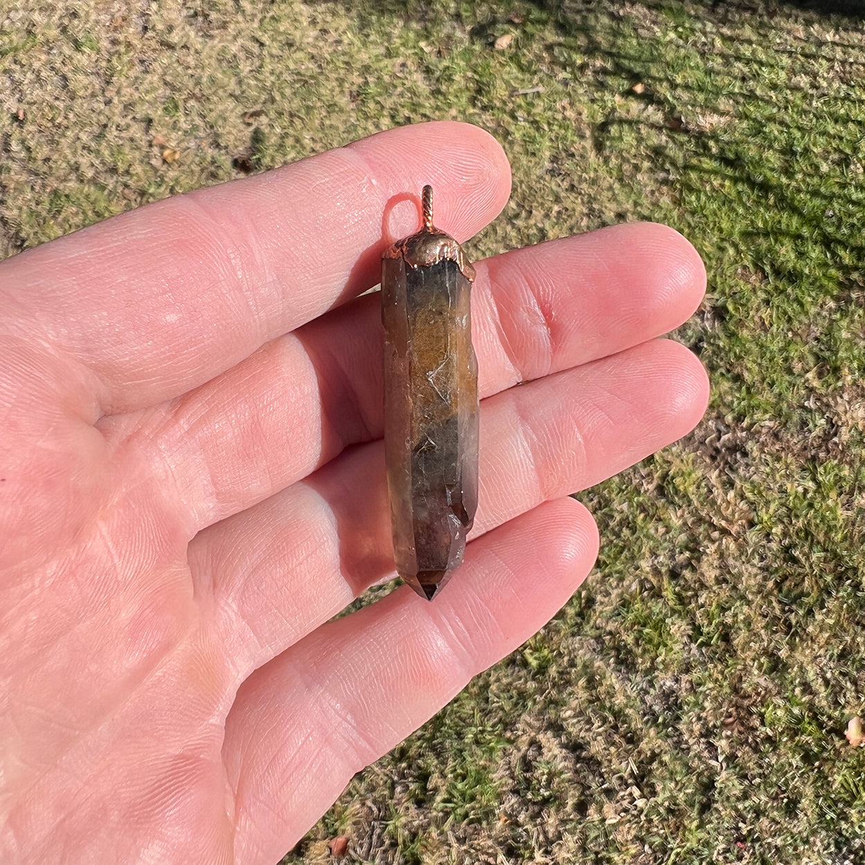 "Handcrafted Smoky Rutile Quartz Pendant by Star Das Creations - Unique copper electroformed esoteric crystal jewelry featuring natural smoky quartz with rutile inclusions. Perfect for enhancing spiritual energy and grounding."