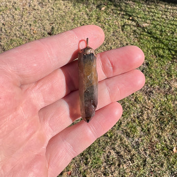 "Handcrafted Smoky Rutile Quartz Pendant by Star Das Creations - Unique copper electroformed esoteric crystal jewelry featuring natural smoky quartz with rutile inclusions. Perfect for enhancing spiritual energy and grounding."