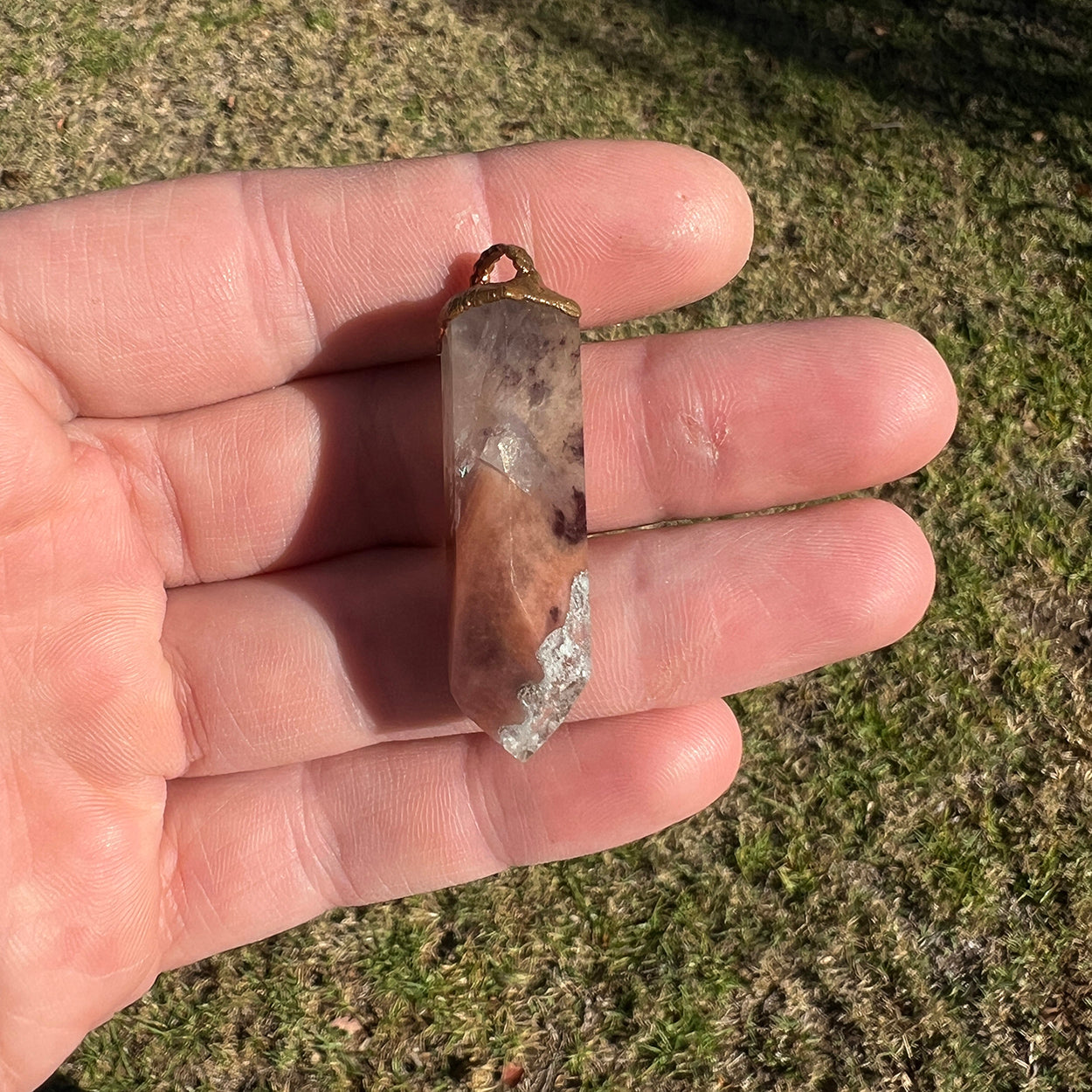 "Handcrafted copper electroformed Hematoid Quartz pendant, showcasing natural crystal inclusions, esoteric healing jewelry"