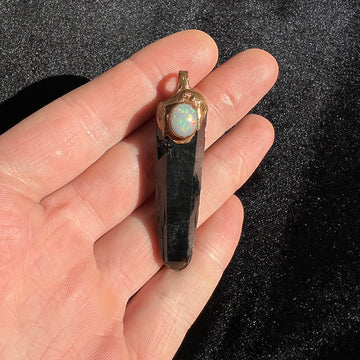 Mystical Smokey Quartz and Natural Welo Opal Crystal Pendant - Enhance Energy, Spiritual Growth, and Protection - Beautiful Esoteric Jewelry