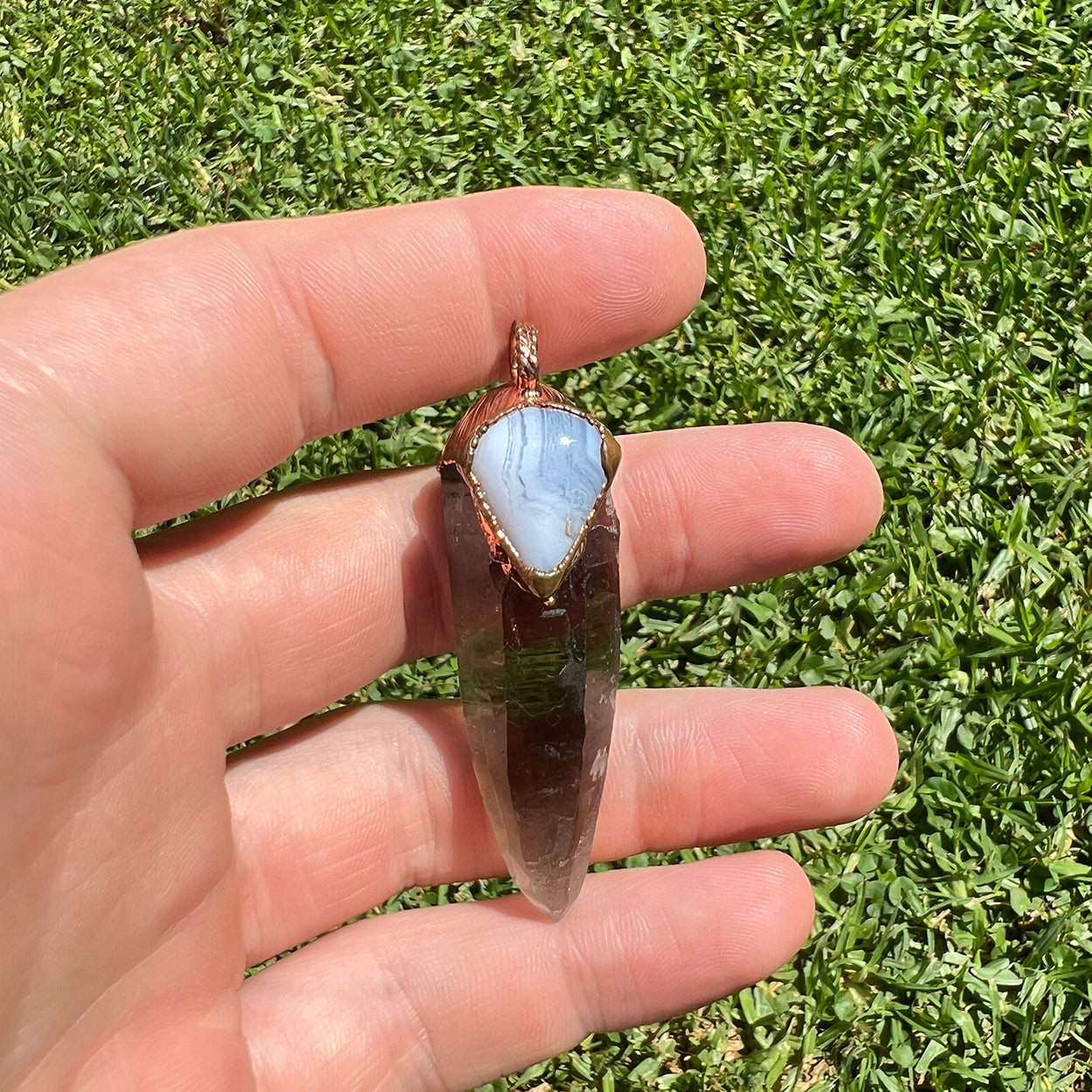 Smoky Quartz & Blue Lace Agate Pendant: Clarity & Peaceful Communication