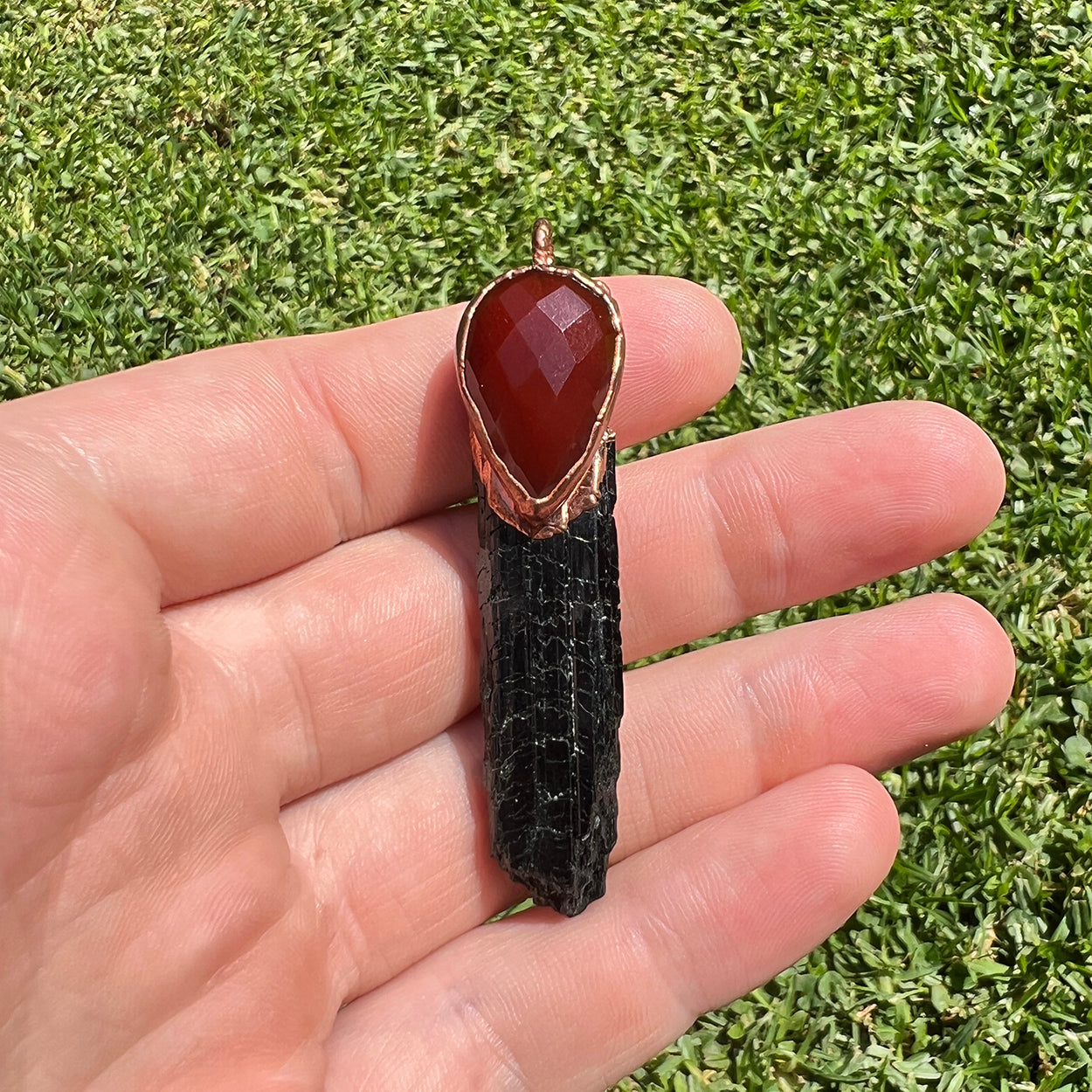 Aegirine & Faceted Carnelian Pendant: Strength & Creativity