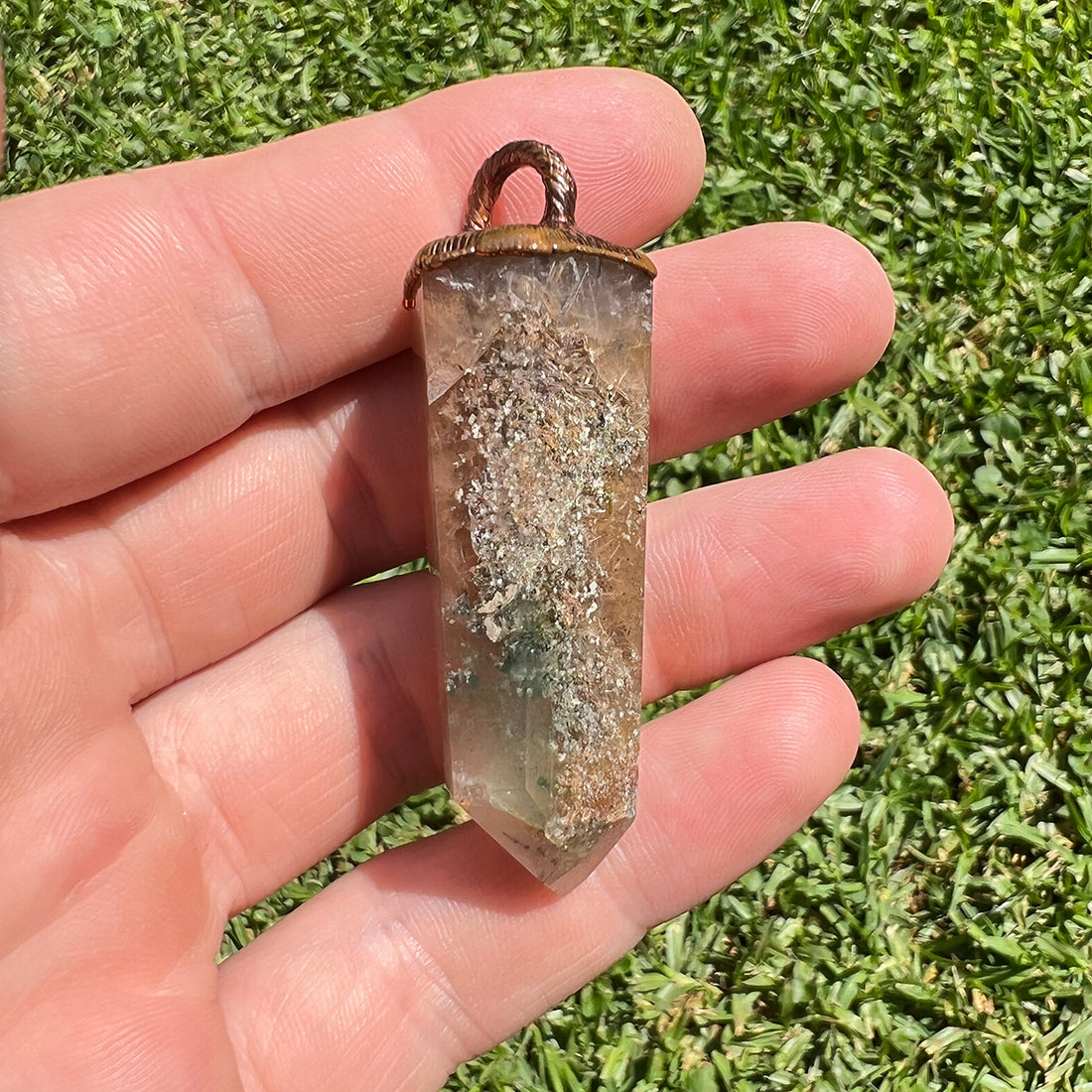 Chlorite Quartz Pendant + Golden Rutile: Transformation & Purity